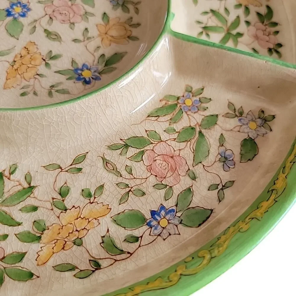 Japanese Chintz Divided Plate Hors d'oeuvres Platter Antique Cottage Chic BOXED